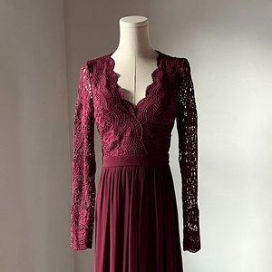 Burgundy Long Sleeve Lace Maxi Dress